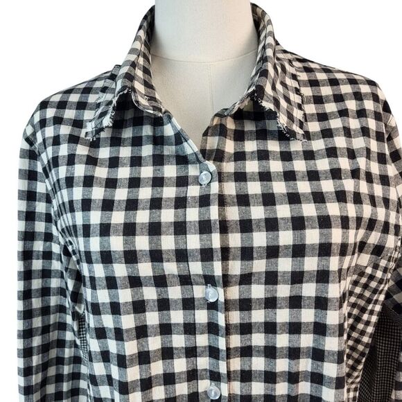 POL BOHO Oversized Small Black and White Checked Gingham Dress Frayed Hem - Picture 11 of 16